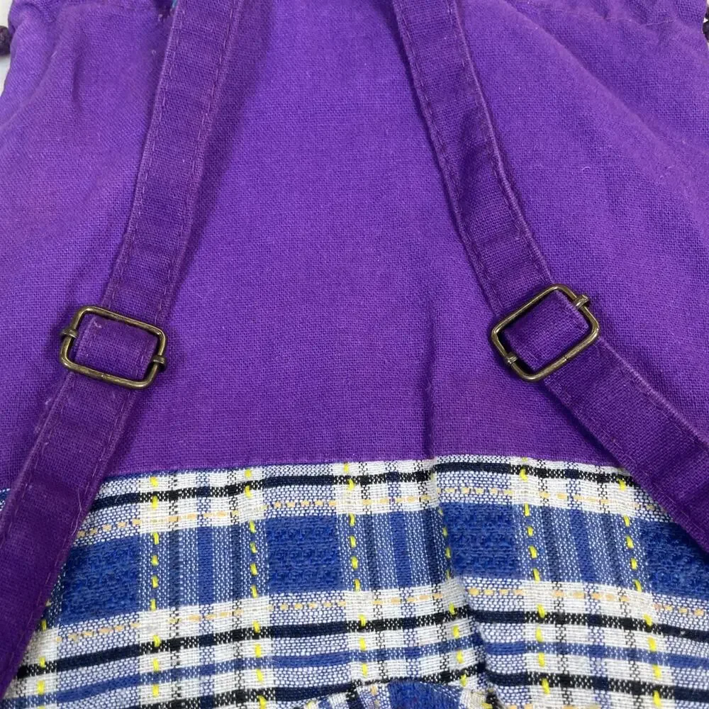 Handmade Patchwork Colorful Cat Drawstring Backpack Purple Multi-Color Charity